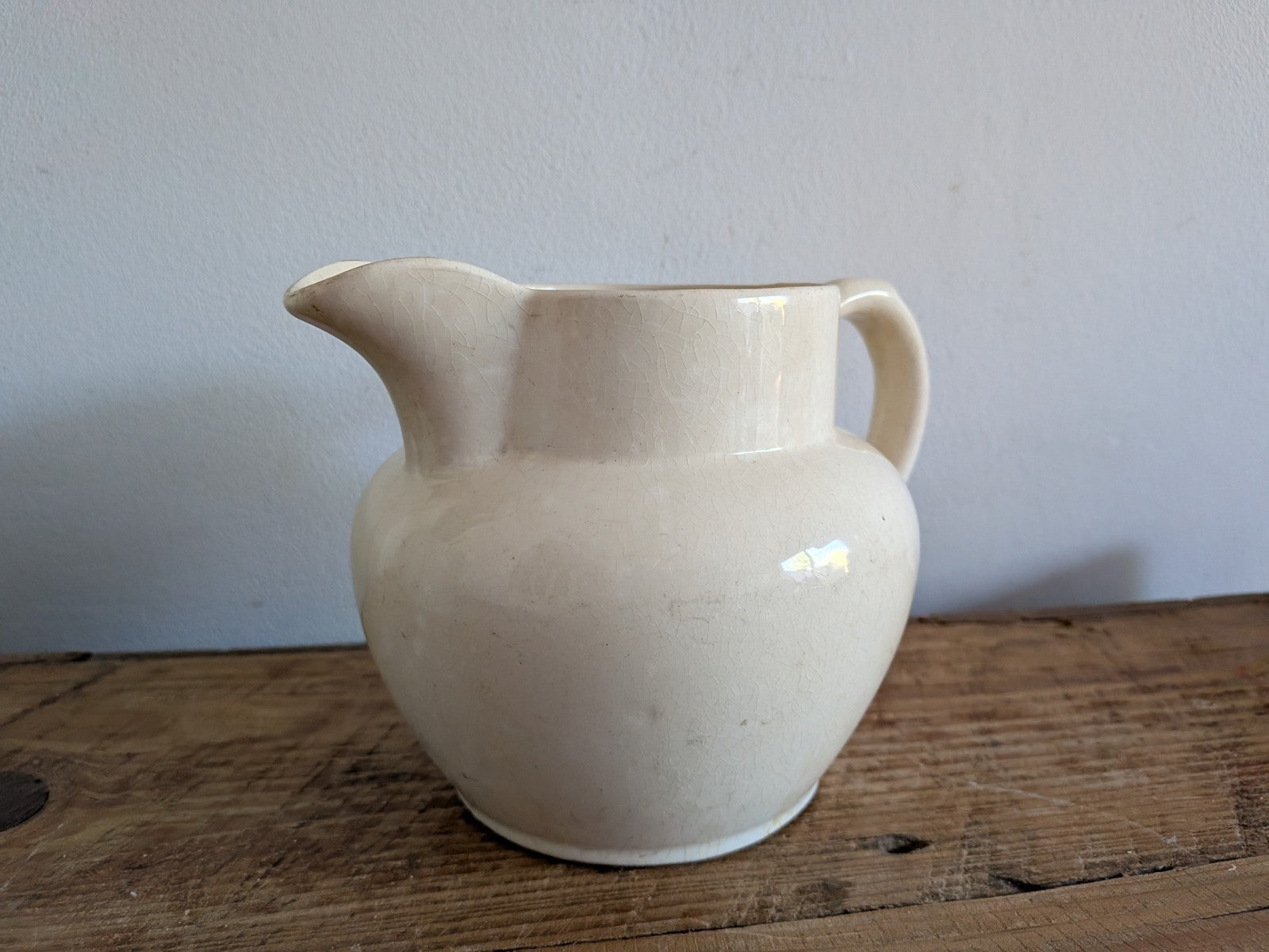 1940s Thomas Forester & Sons White Jug Pitcher Vase Crazing Buttering Vintage 