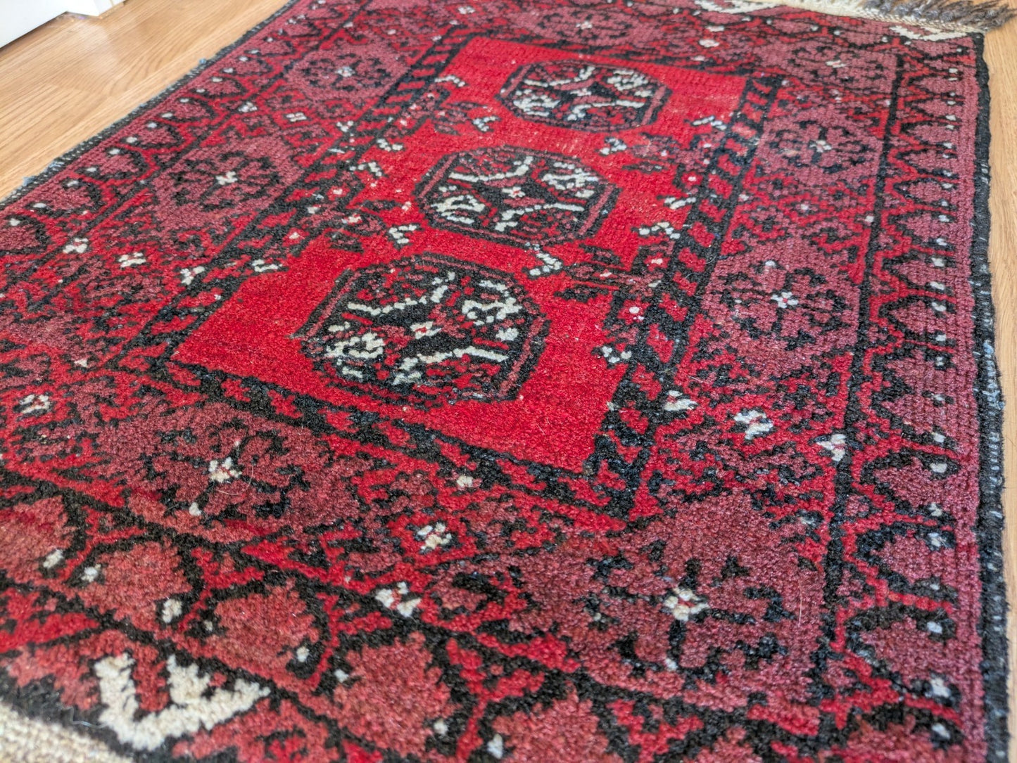 Vintage Oriental Turkish Wool Rug Red Tones 52cm x 64cm Eastern Kayam Carpet 