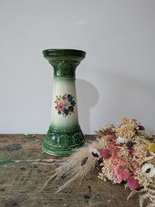 Stunning Vintage Italy Ceramic Jardinere Pedestal Holly Floral Rose Stand 29.5cm
