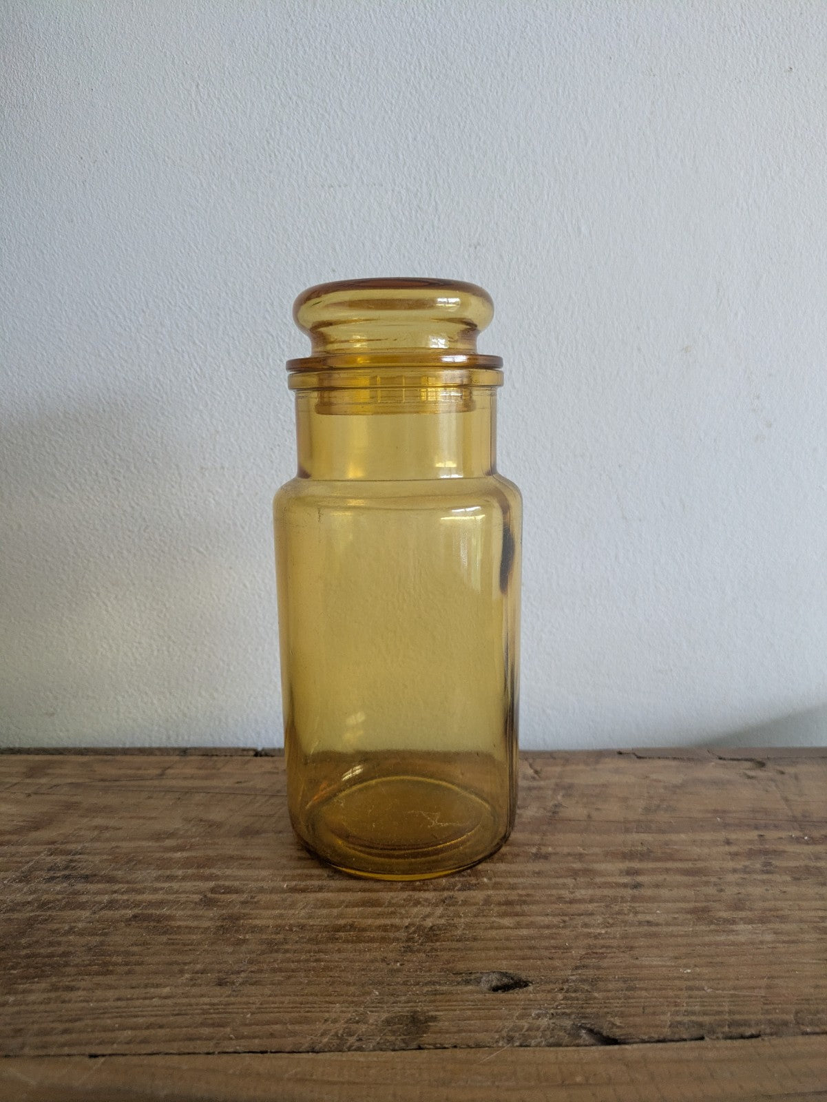 Vintage French Yellow Amber Glass Apothecary Storage Jar Pot Kitchen Prop Vanity