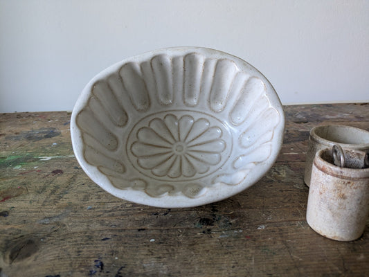 Antique Pottery Glazed Jelly Mould Oval Design White Vgc Kitchen Prop Decor Mold