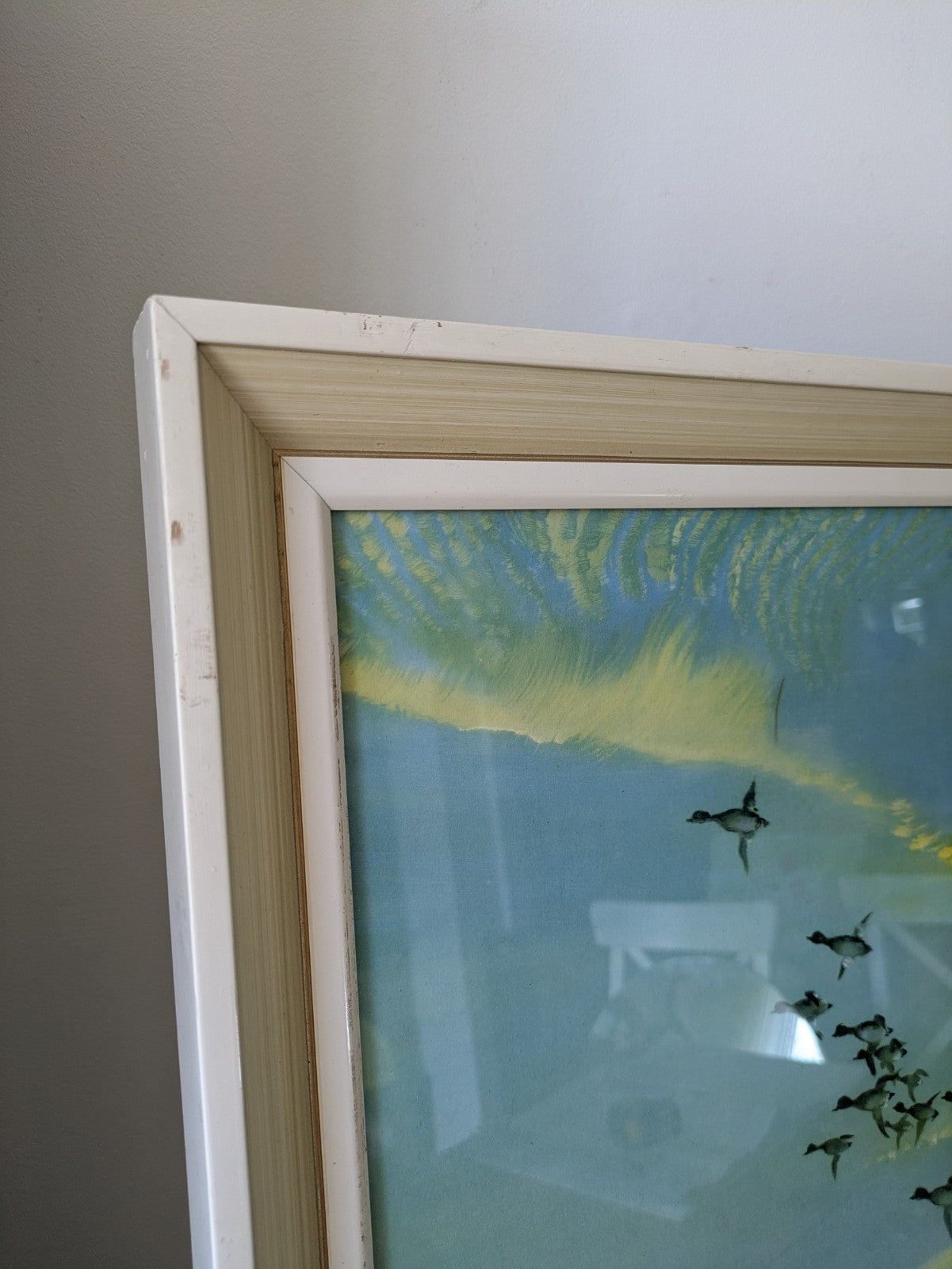 Vintage 1960s Print of Ducks Birds Flight Painting Vernon Ward Retro Seascape 