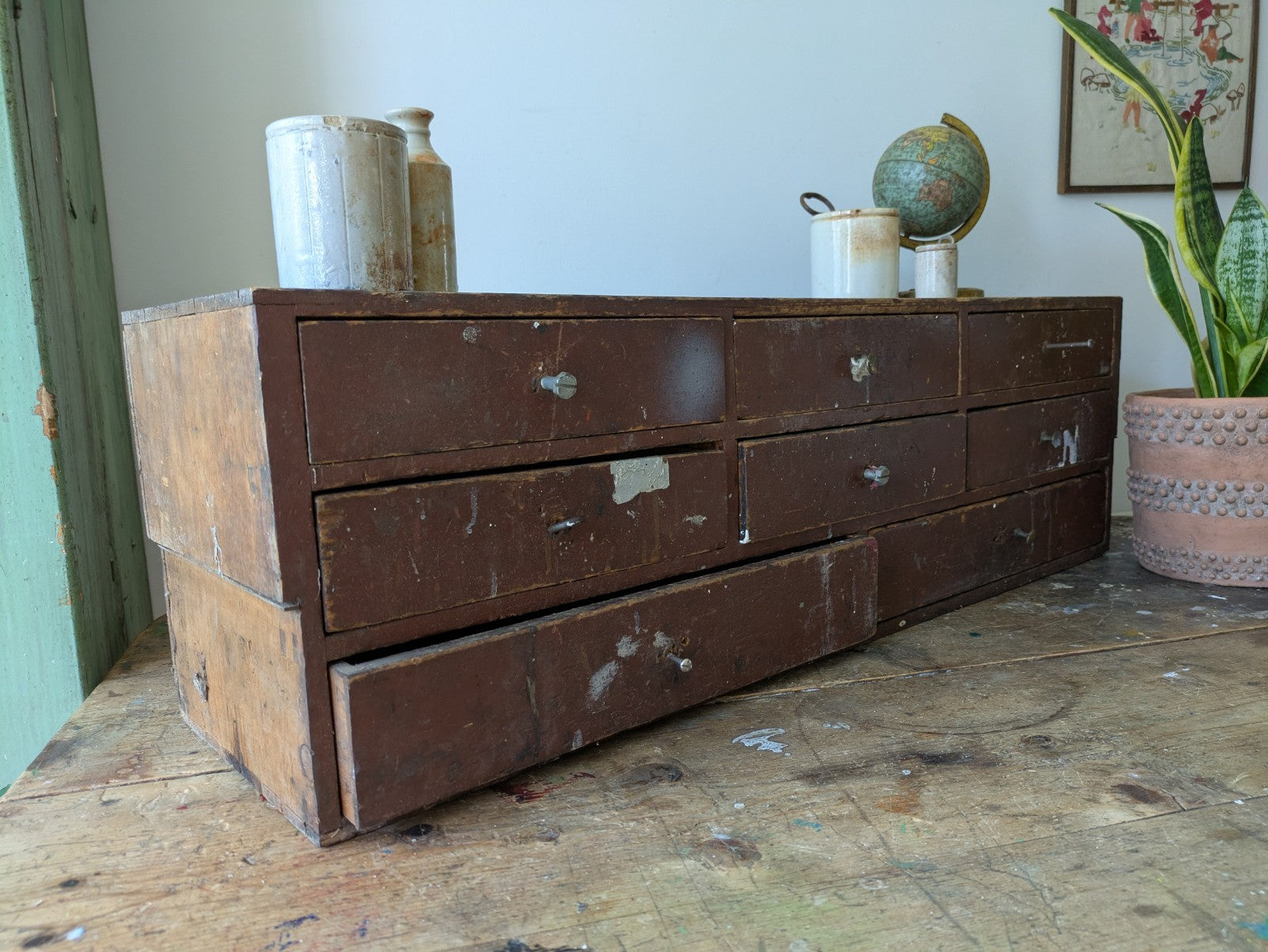 Antique Engineers Bank Of Drawers Apothecary Cabinet Chest Of Drawers Garage Vtg