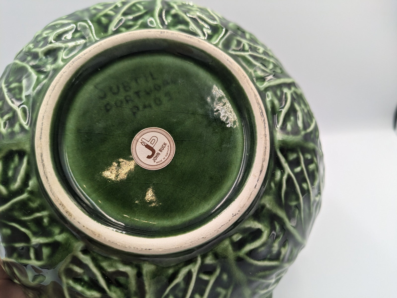 subtil john buck portugal Antique Green Majolica cabbage leaf bowl Serving Large