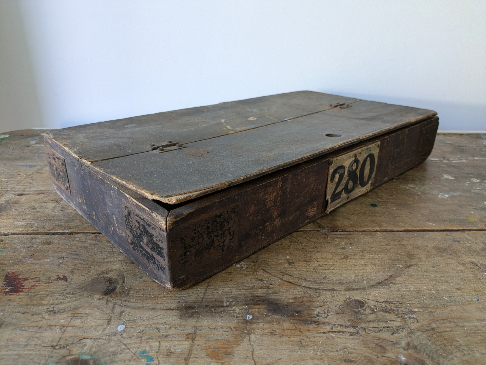 1940s VTG Bus Wooden Box Lid Compartment Storage Crate Display Artist Tool Chest