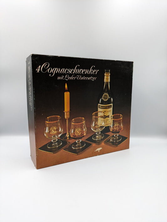 4 X NAPOLEON RETRO BRANDY COGNAC GLASSES GOLD CROWN BALLOON STYLE SNIFTERS Boxed