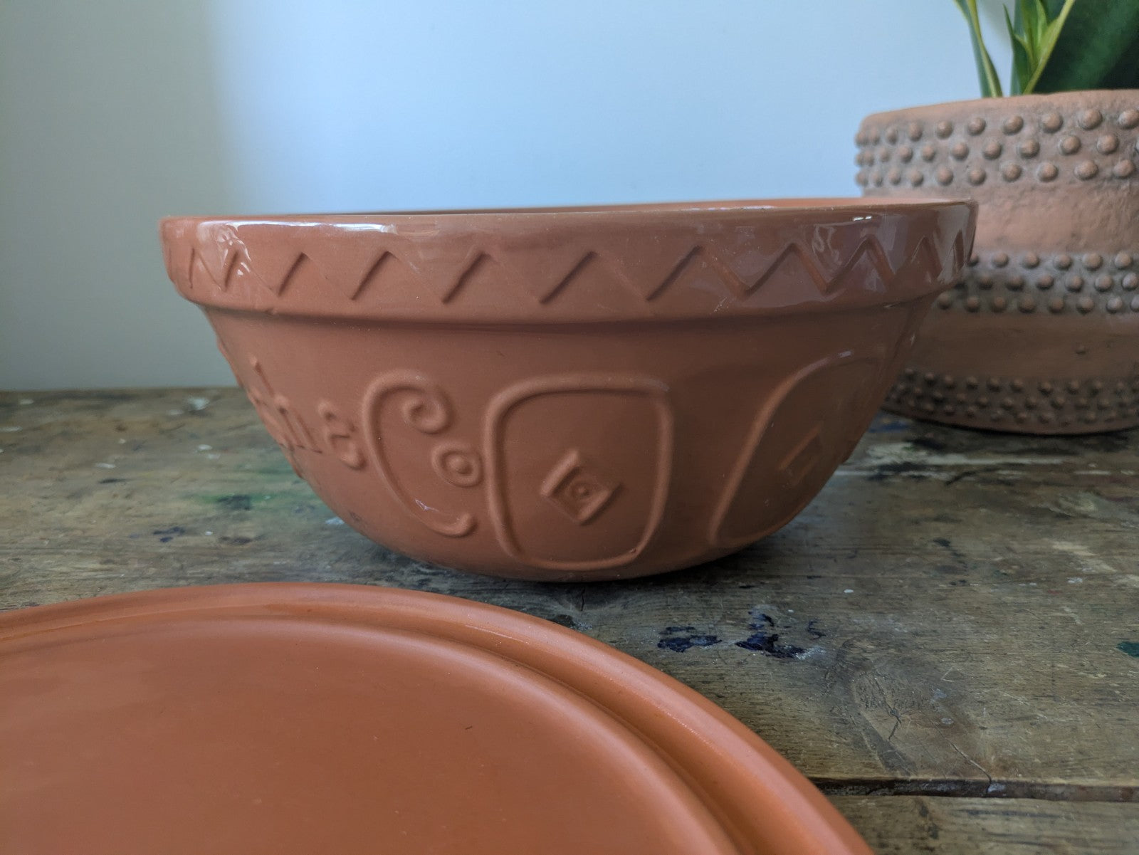 Large Mason Cash Terracotta Bread Baking Bowl Incl Lid Kitchen Cooking Mixing