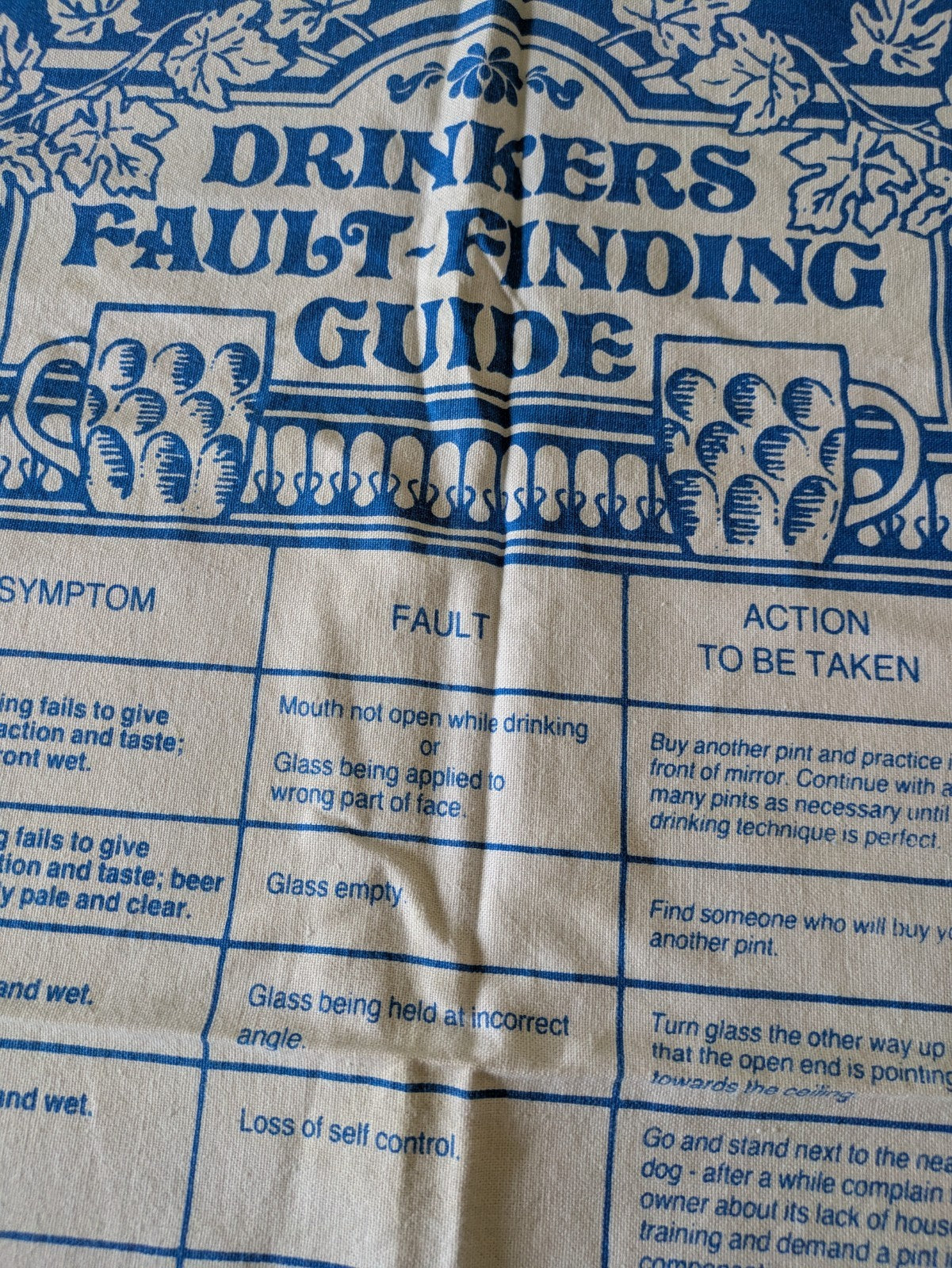 Vintage Dermaglen Drinkers Guide Bar Fault Finding Novelty Funny Gift Tea Towel 
