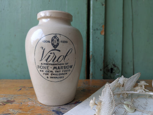 Antique Vintage Virol Ideal Fat Food Bone Marrow Stoneware Home Décor Pot Jar 