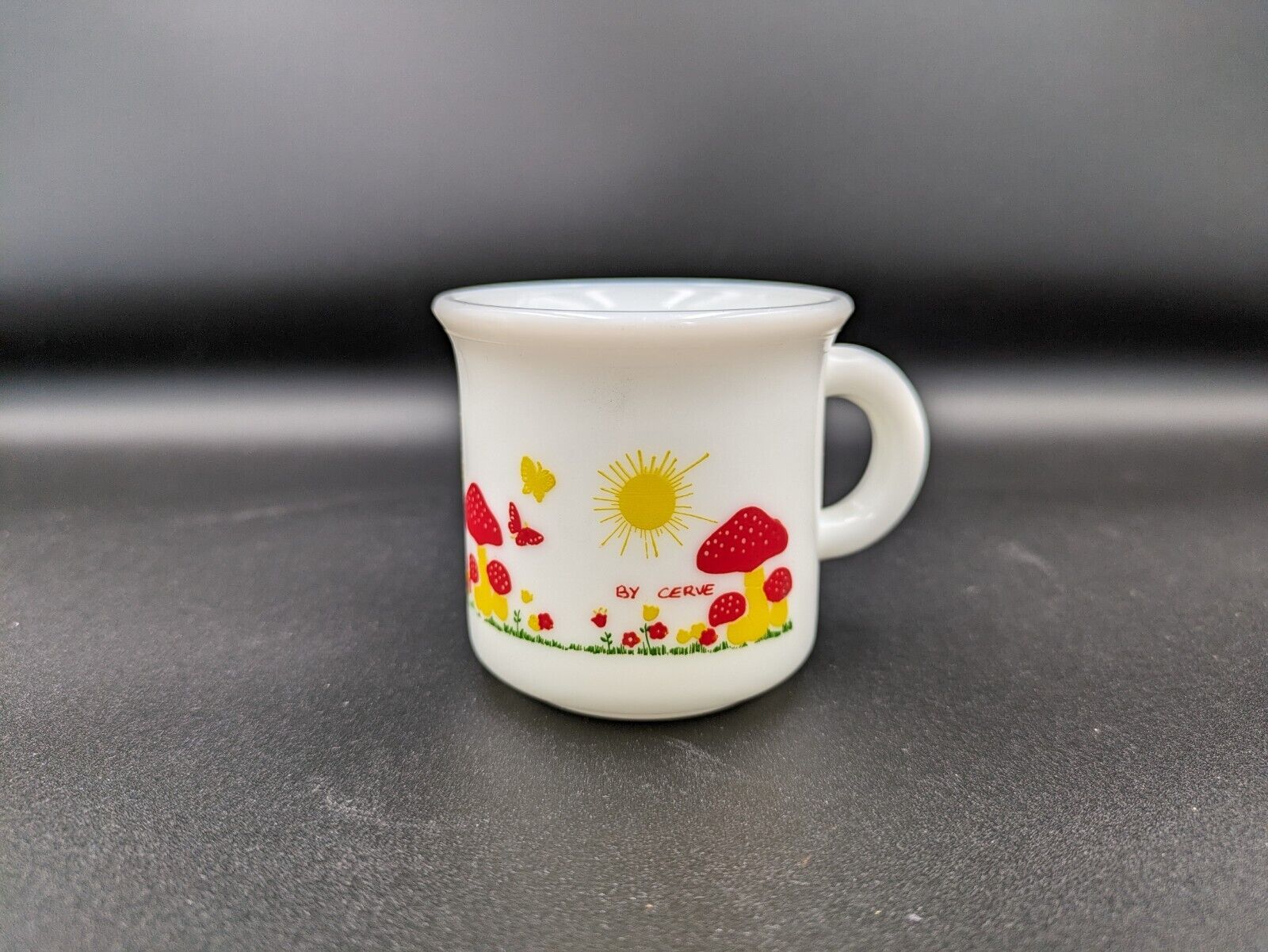 Cerve Italy Vtg Mushroom Garden Espresso Mug Cup x1 Milk Glass Hazel Atlas Style