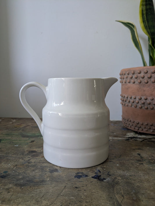 Vintage Lord Nelson Pottery White Milk Jug Pitcher Vase Rustic Farmhouse Banded 