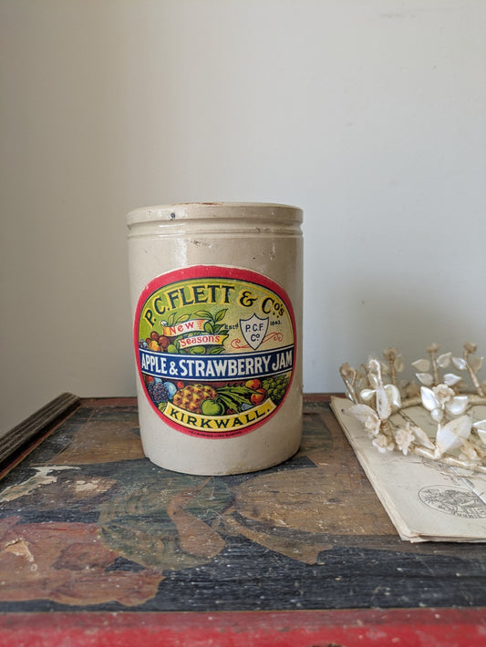 Old Antique off white Stoneware Jam Pot With Decorative Label Added Vintage Vgc!