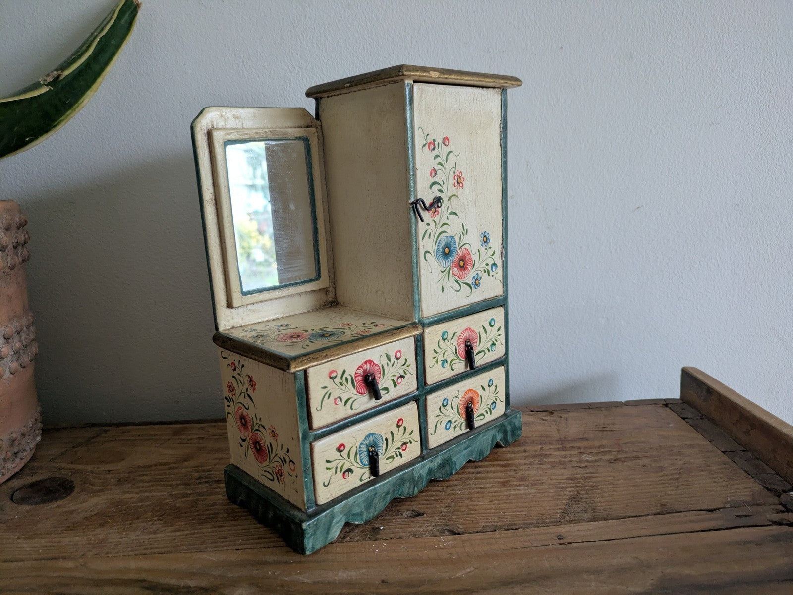 Hand-painted Small Scale Mini Tabletop Cabinet Cupboard Draw Folk Art Furniture