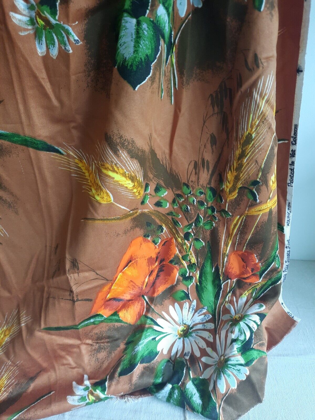 Vintage Francis Price fabric 121.5cm x 125 Rare Brown Floral Adlington Retro Old