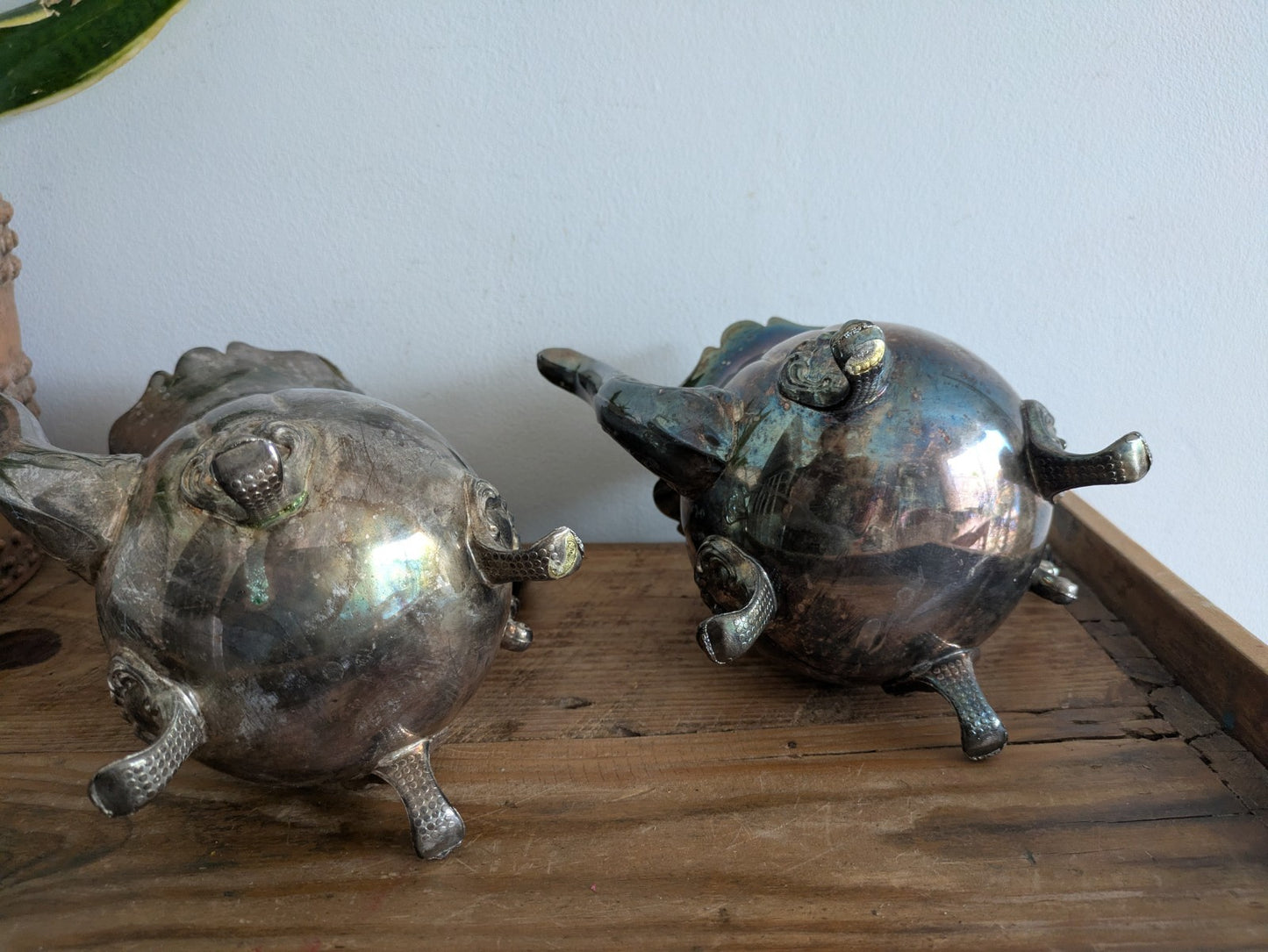 Beautiful Silverplate Footed 1.1 Lt teapot & Coffee Pot Hong Kong Prop Vintage 