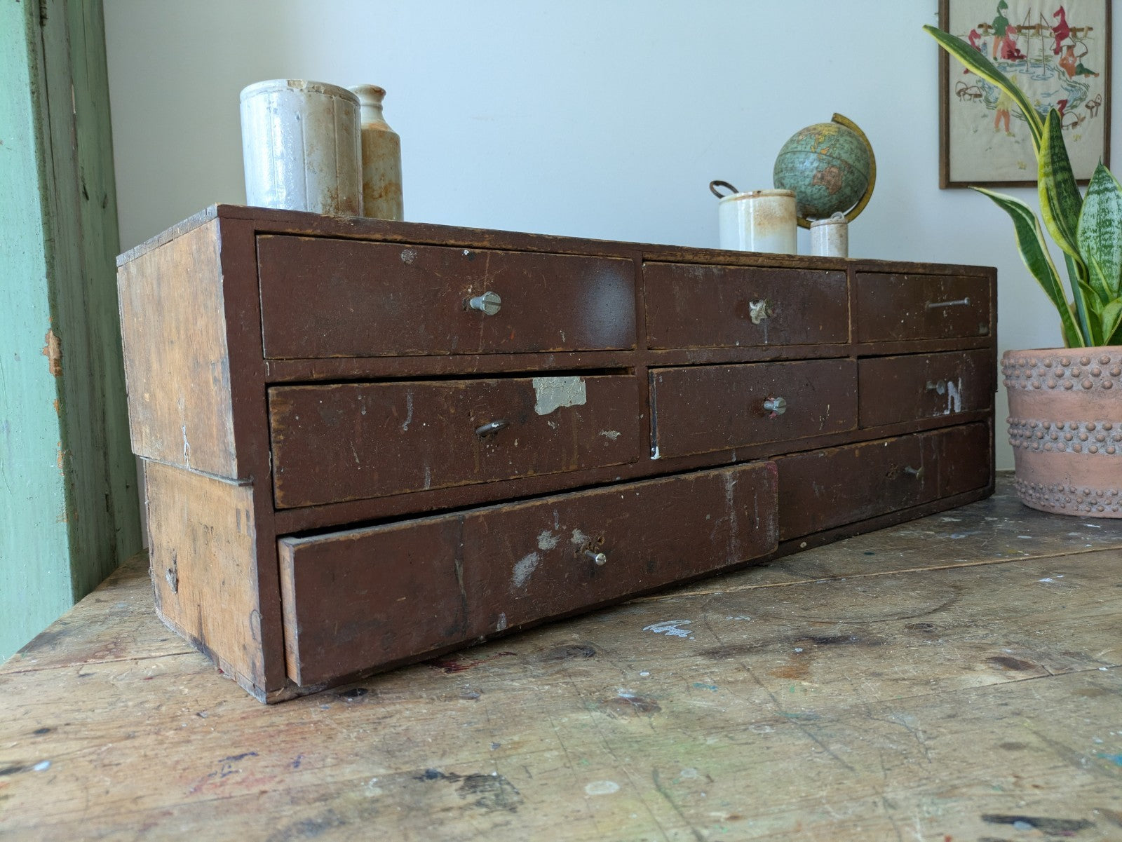 Antique Engineers Bank Of Drawers Apothecary Cabinet Chest Of Drawers Garage Vtg