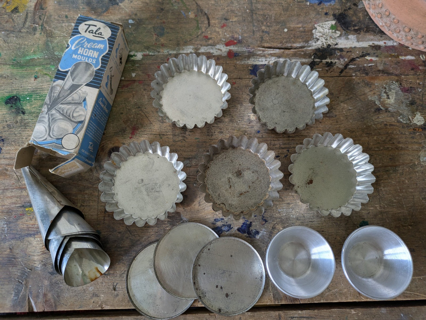 Vintage Set Aluminium Individual Tart Baking Tins / Moulds Tala Cream Horn Cones