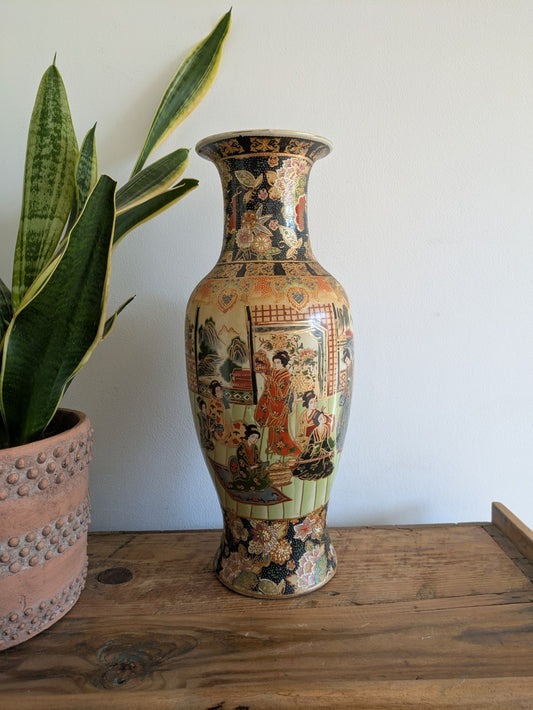 VINTAGE RARE ZHONGGUO ZHI ZAO HAND PAINTED CHINESE VASE 44.5cm TALL
