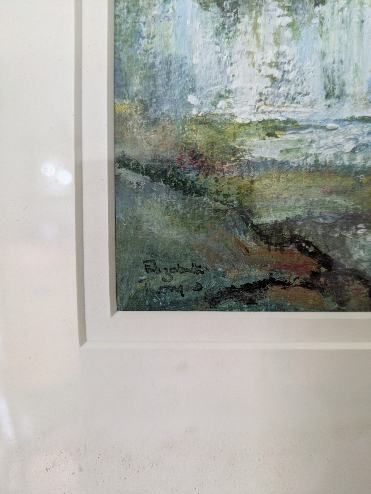 Welsh Artist Elizabeth Thomas Vintage Framed Painting Lower Glumfurngn Falls Vtg