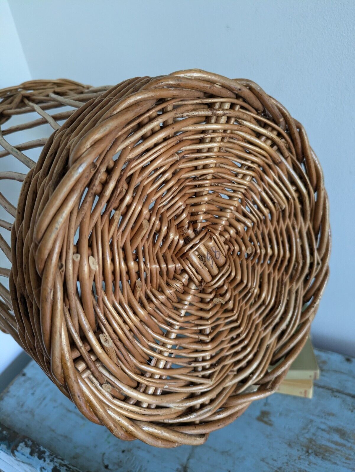 Honey Rattan Round Wicker Waste Paper Basket Woven Log Wood Storage Vintage Bin 