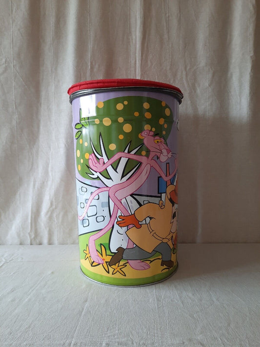 rare vintage Pink Panther Mivat Italy metal storage bin with lid 70’s Barrel toy