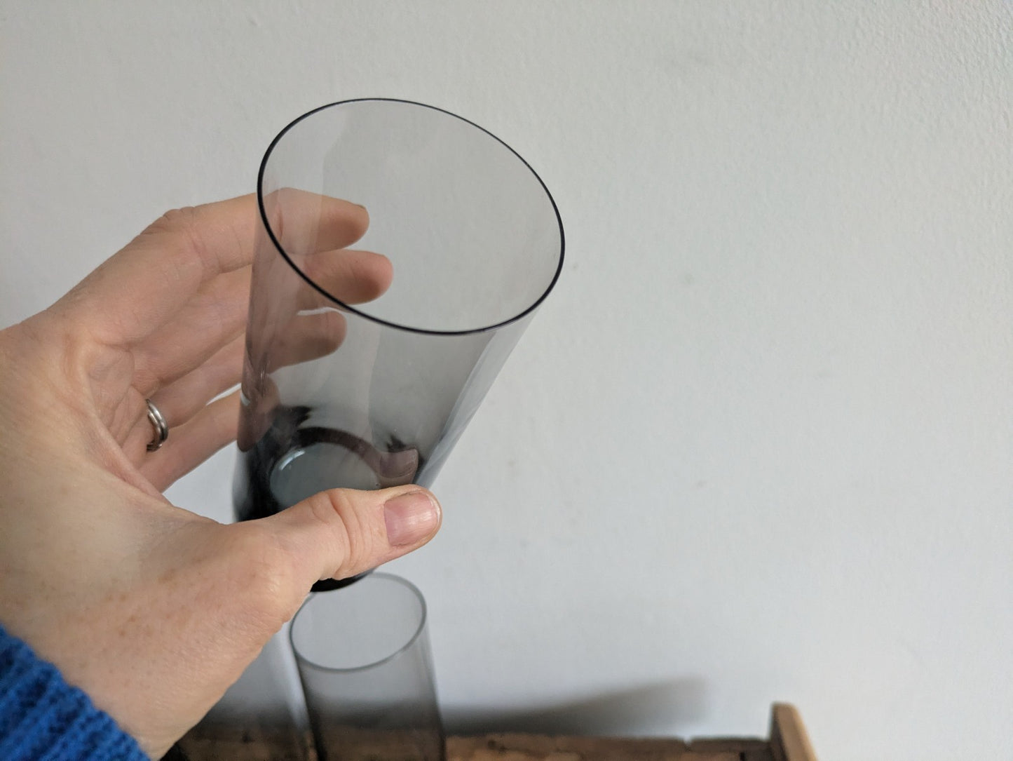 Vintage Smoked Glass Tumblers Set of 5 Mid-Century - Tall Drinking Glasses MCM 