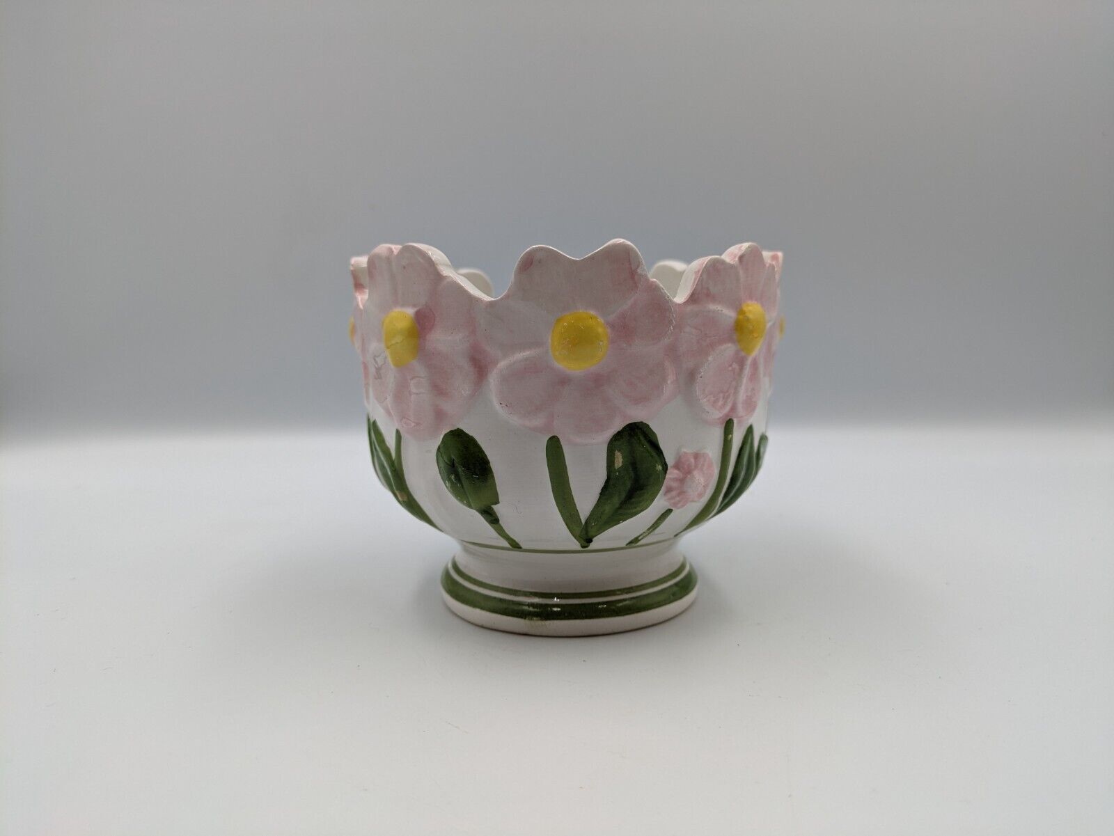 Bassano Ceramic Plant Pot Planter Made In Italy Vintage Daisy Flower Floral Vgc