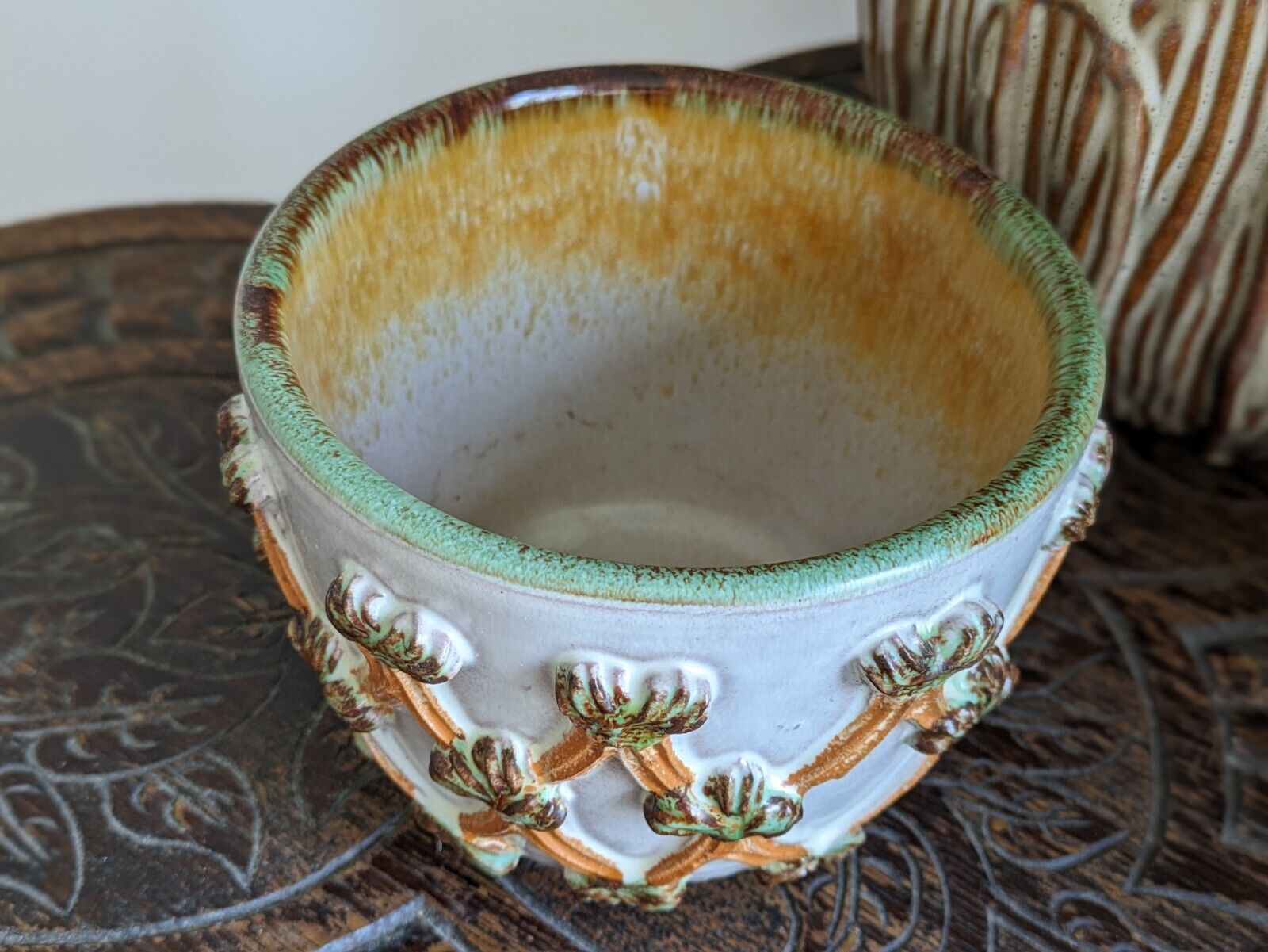 RARE HAND PAINTED ITALIAN POTTERY PLANT POT  VINTAGE MID CENTURY RETRO LATTICE 