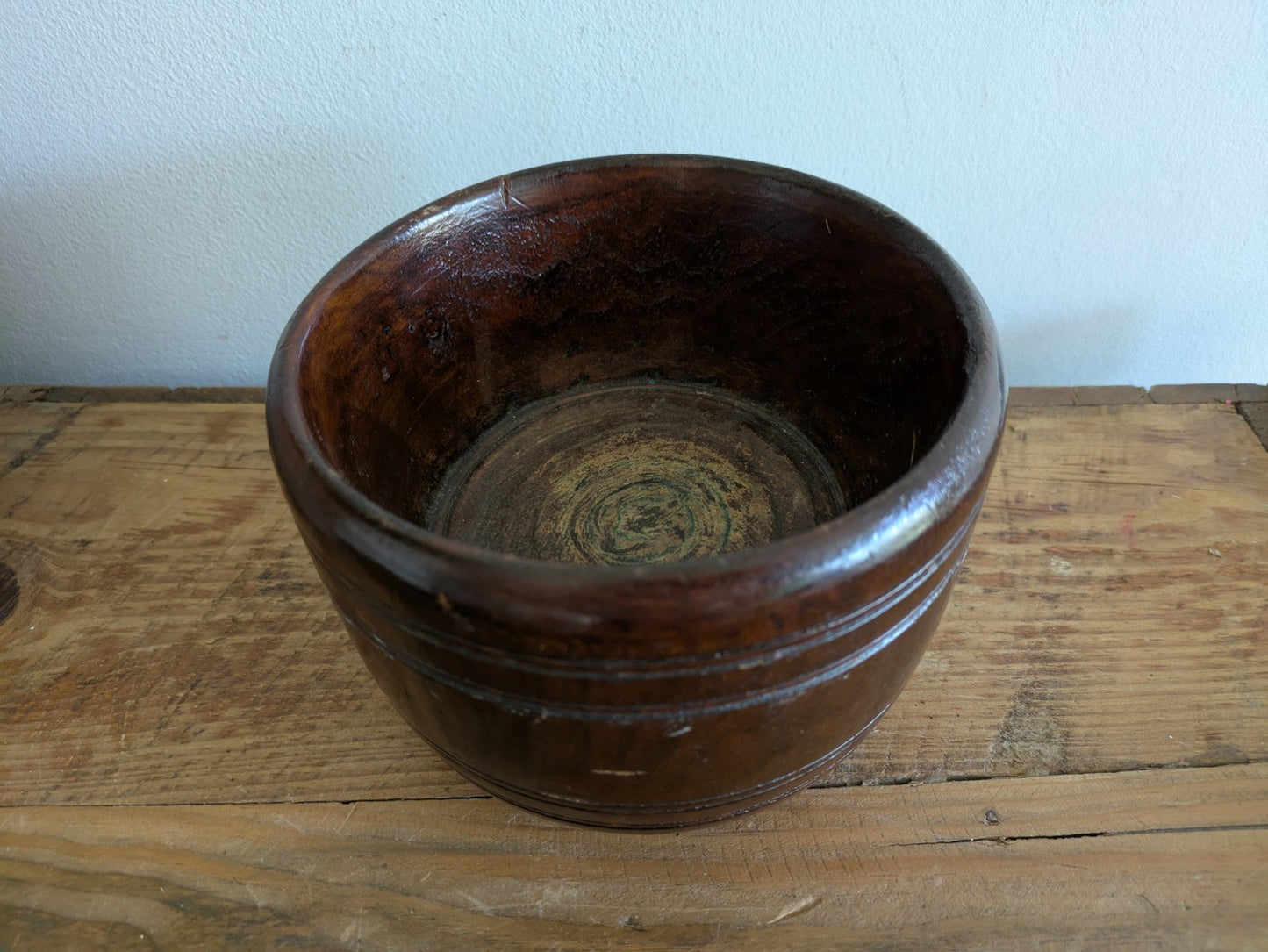 Antique Early Treen Dark Wooden Church Collection Box / Offering Bowl No Handle 