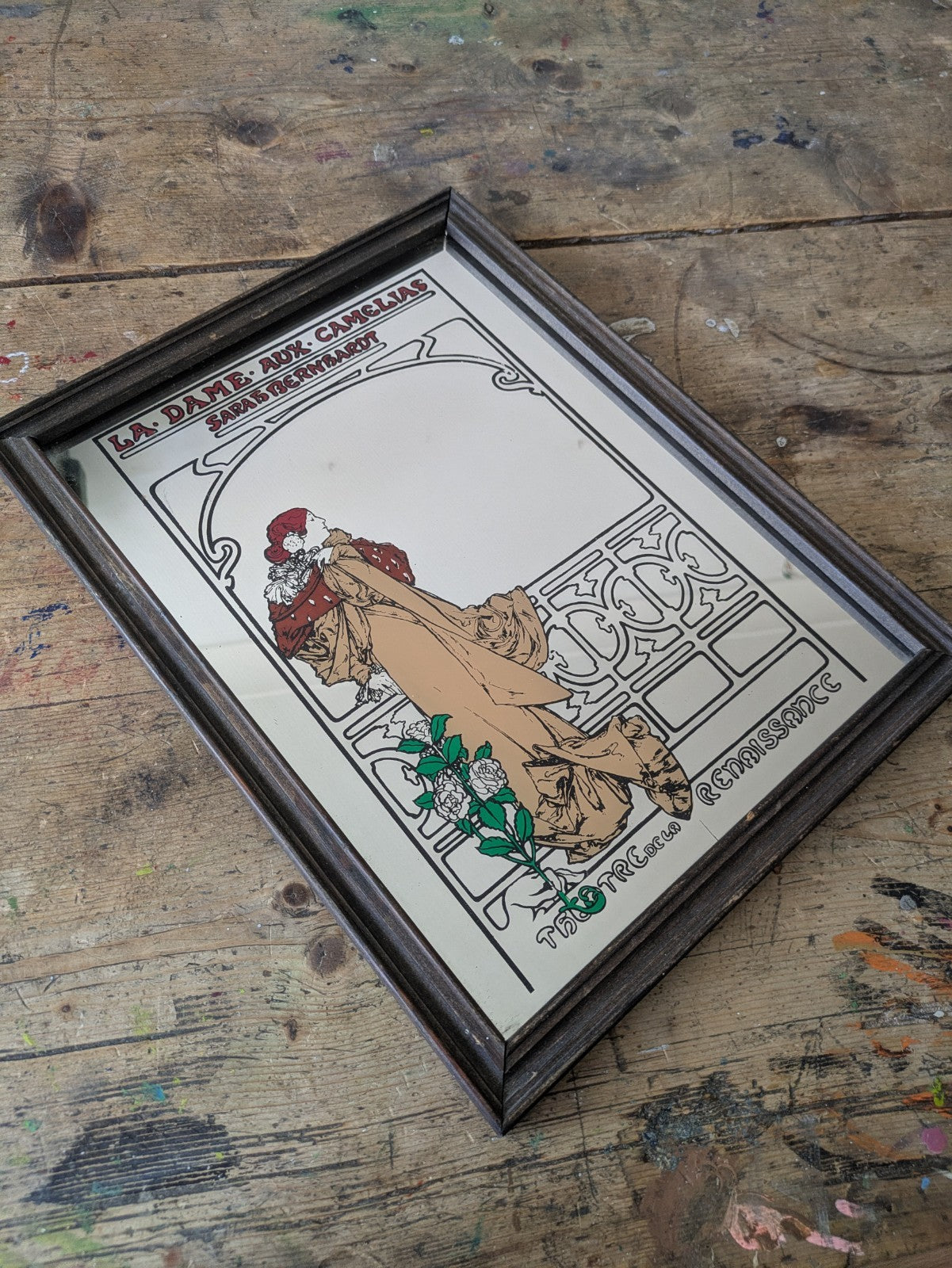 La Dame Aux Camélias Vintage Picture Mirror  Sarah Bernhardt Mucha French Retro 