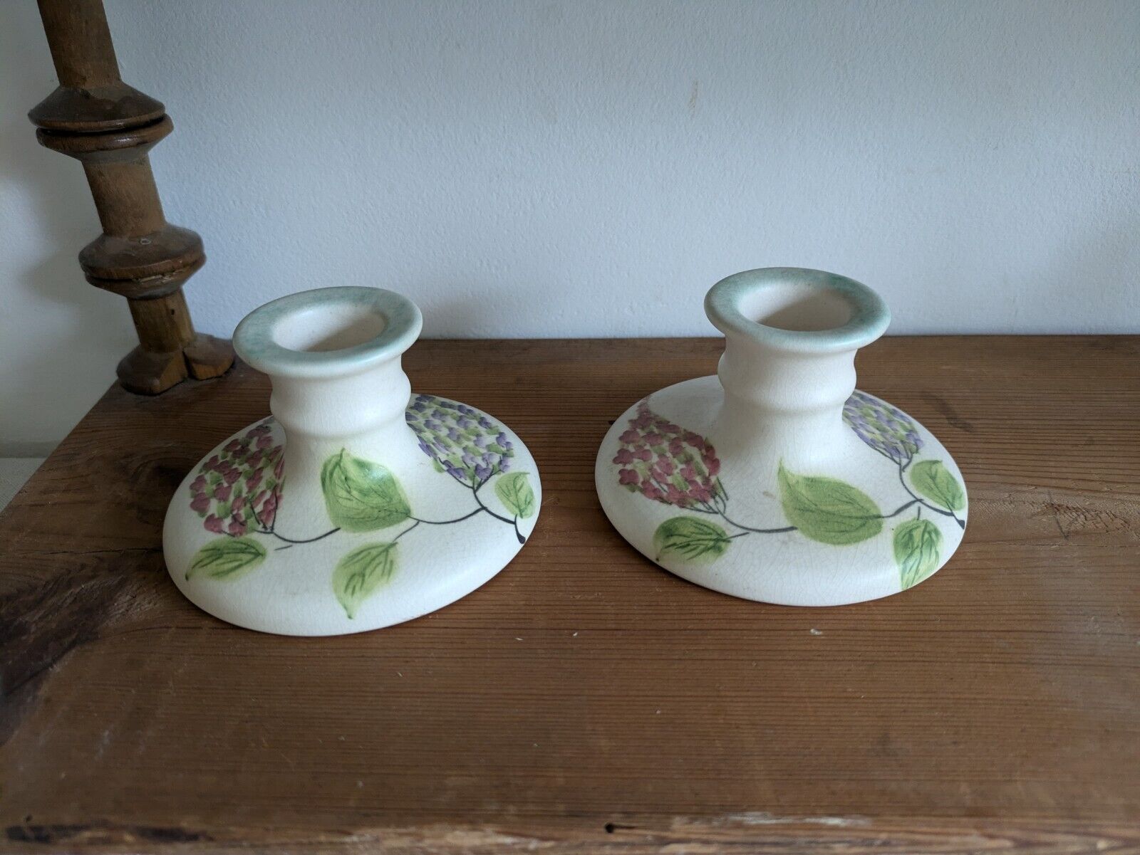 Pair Of E RADFORD 1930s Vintage Candlestick Holders Hand Painted Floral Art Deco