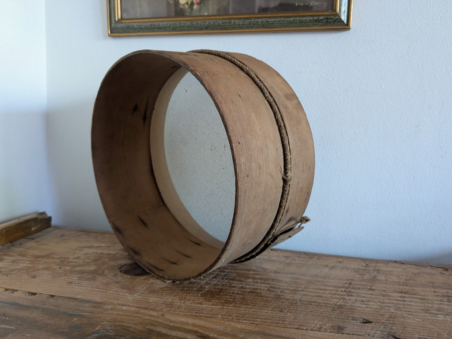 Vintage Small Wooden Rustic Bentwood Farmhouse Sieve / Sifter Grain Flour Mesh