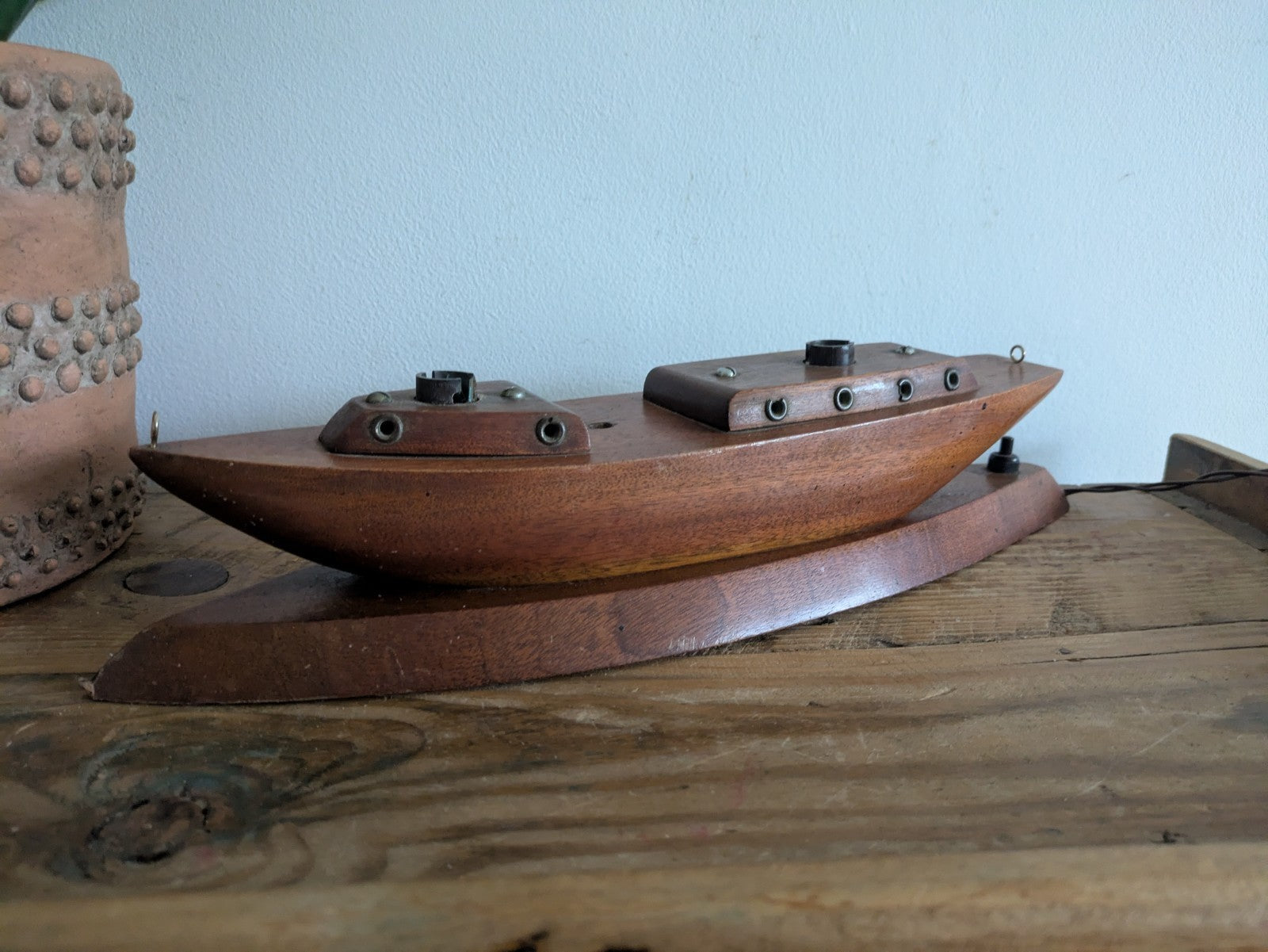 1960s Wooden Boat Table Lamp Base Retro Mid Century Teak Prop Rewire Project Vtg