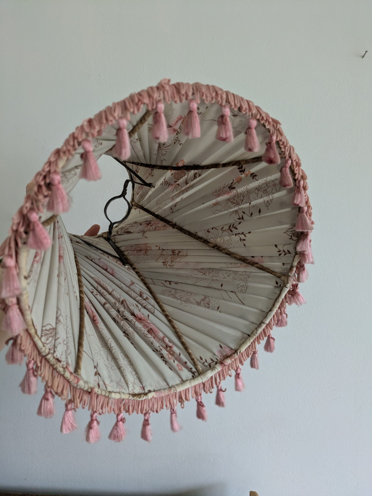 Vintage Large Floral Lamp Shade With Tassels Pleated Tall prop table lampshade 