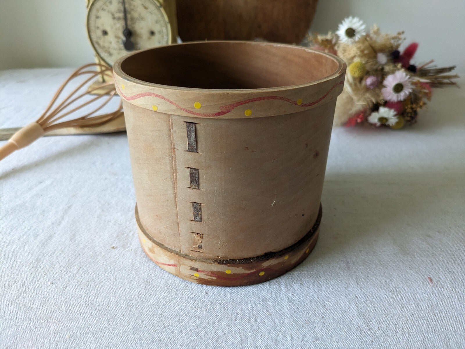Vtg Canister Set Fruit Wood Rustic Farm House Utensil Decor Bentwood Rare Pots