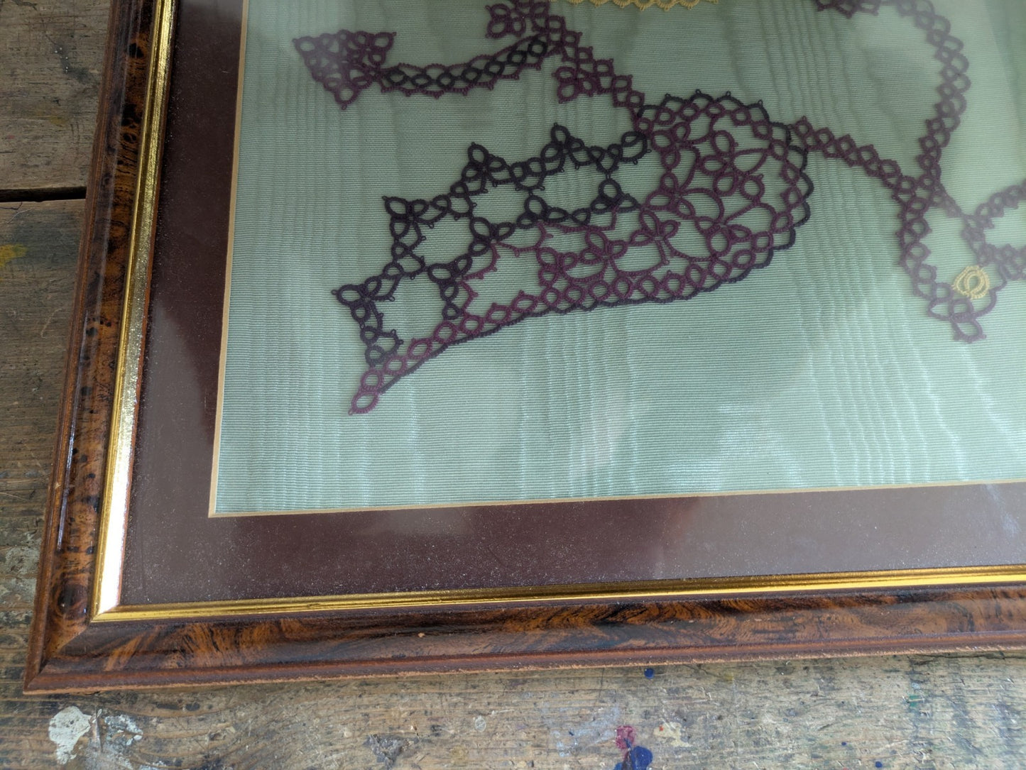 Vintage Welsh Fire Breathing Dragon Tatted Lace Framed Picture Handmade Wales 