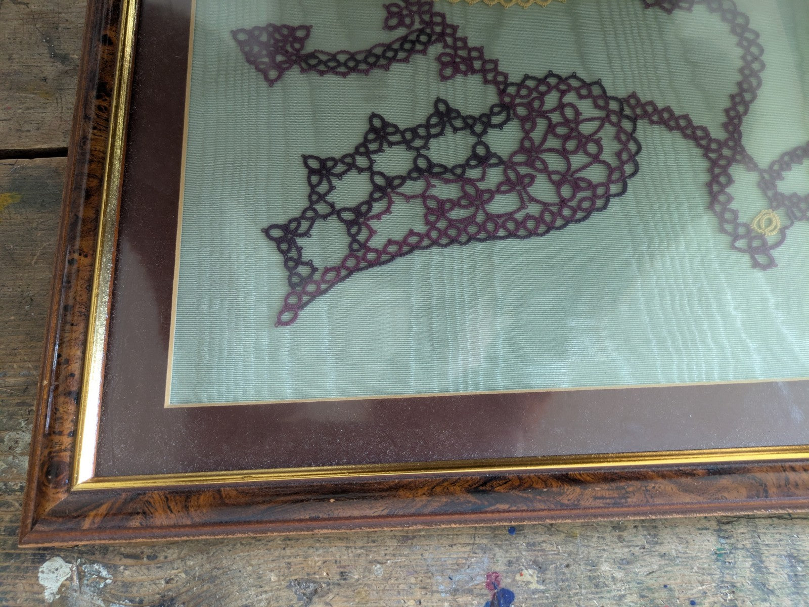 Vintage Welsh Fire Breathing Dragon Tatted Lace Framed Picture Handmade Wales 