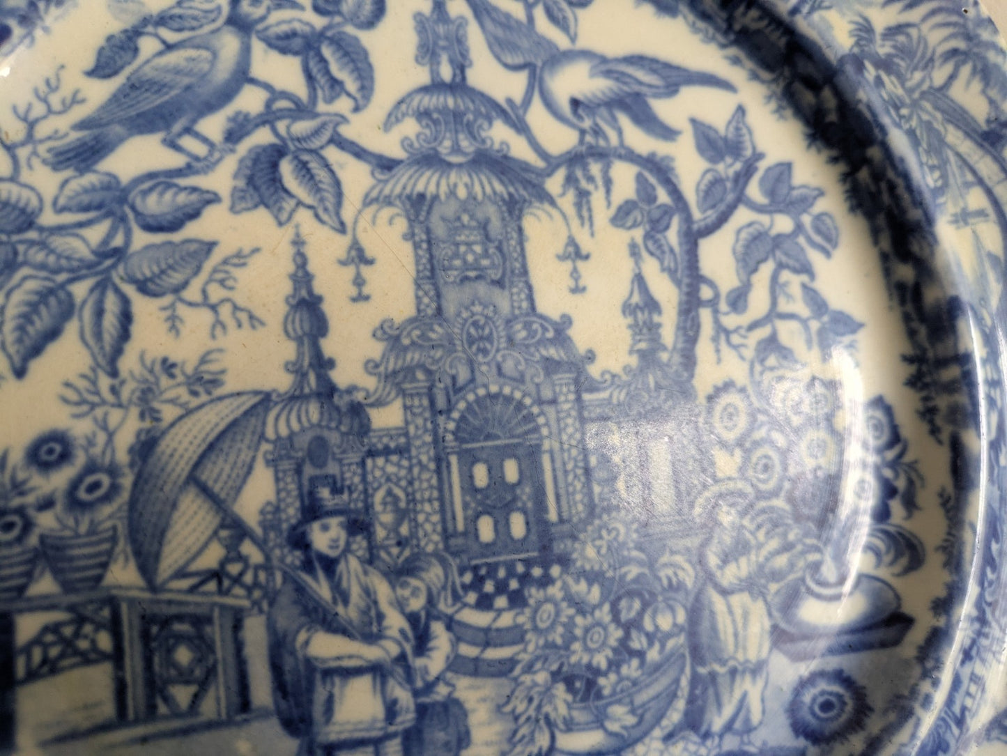 Early 19th Century Chinoiserie Blue & White Printed Plate Rare Antique Warrior