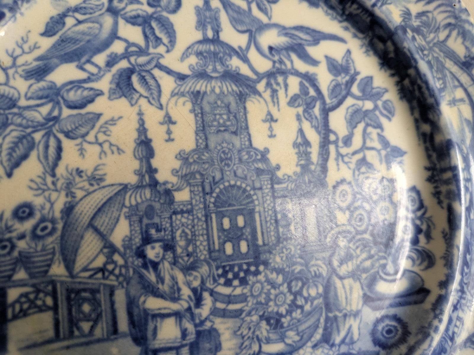 Early 19th Century Chinoiserie Blue & White Printed Plate Rare Antique Warrior