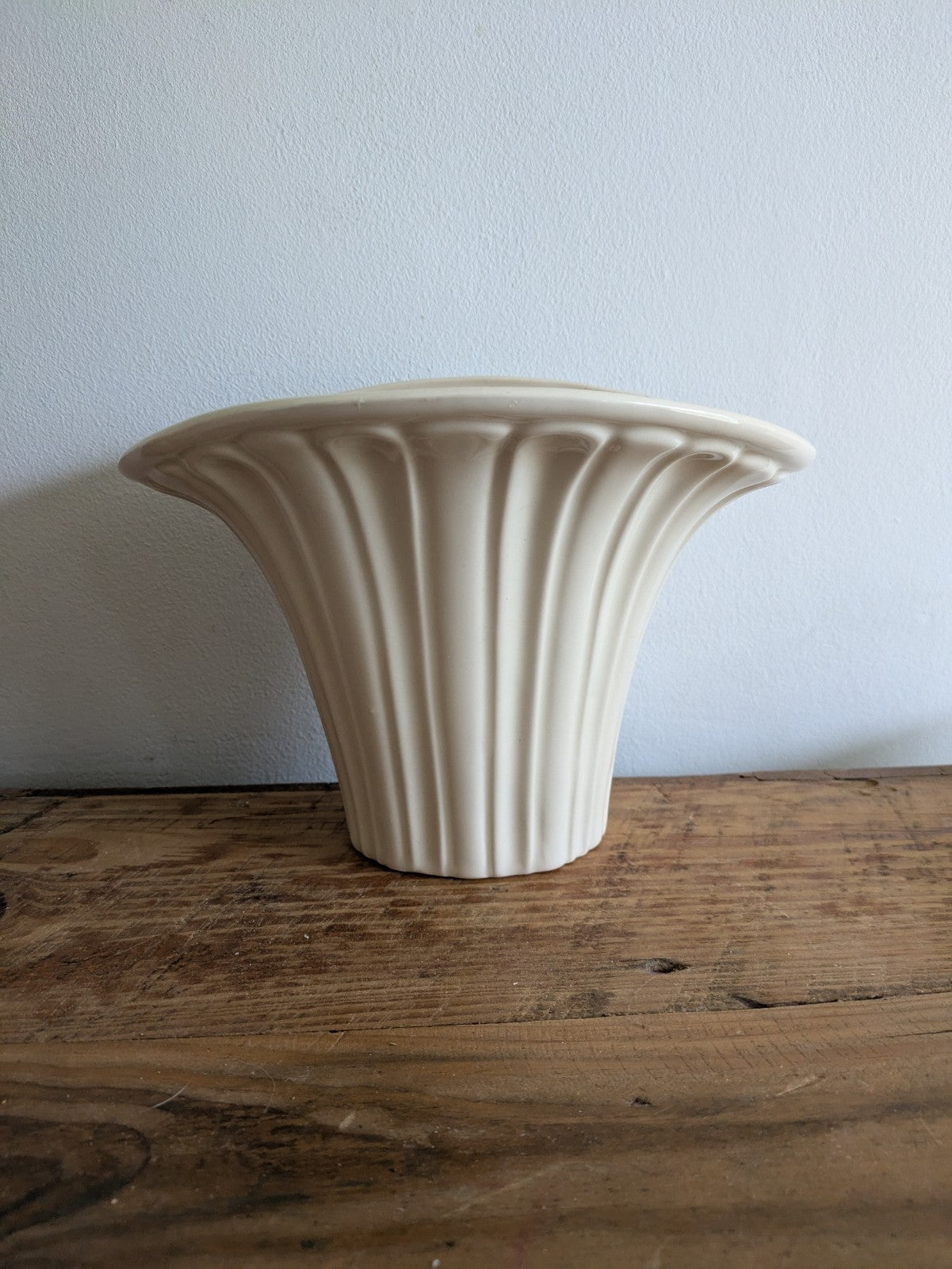 Large Fluted Ceramic White Wall Pocket Vase JM SHANNAN STEVENSON Planter Vintage