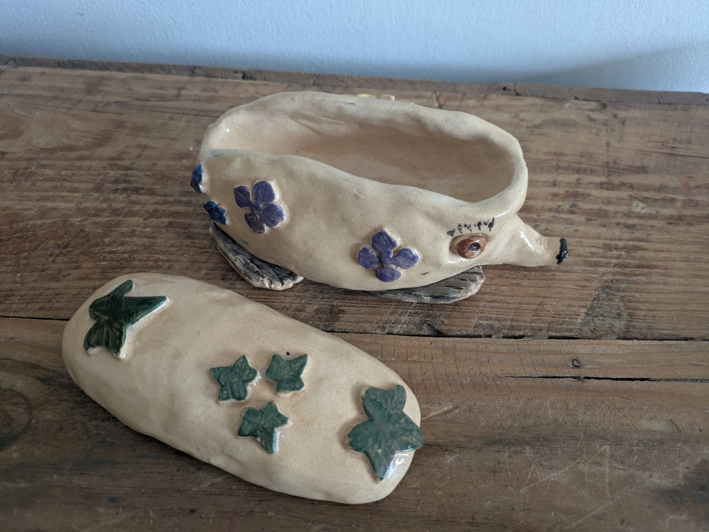 Hedgehog Artist Pottery Figure Ornamet Pot Handmade Moneybox Trinket Box Flower