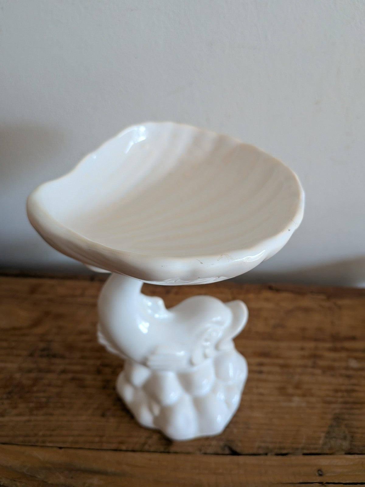 Pedestal Fish And Shell Ceramic Soap Dish Vintage 1950's-60's Dolphin Koi Clam 