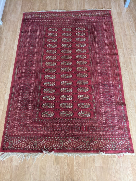 Red Vintage Bokhara Tribal Rug Handmade Afghan Turkmen Mori Gol Oriental Rug Vgc