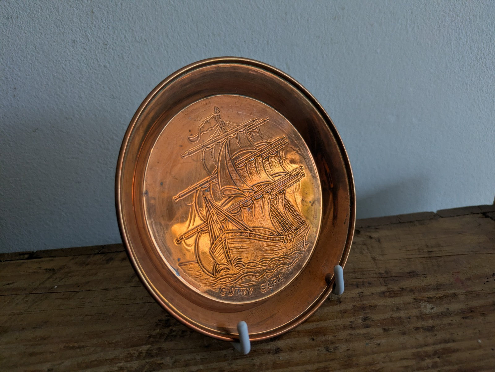 Vintage Copper Art Plate / Dish Cutty Dark Ship Boat Maritime Nautical Etched
