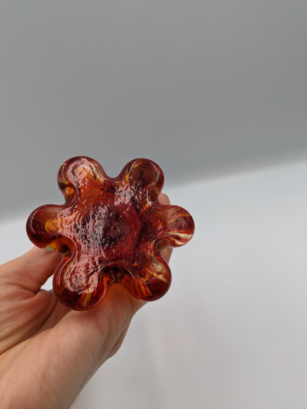2x Glass Hand Blown Red Orange White Angel Fish Paperweight Figurine Art Deco