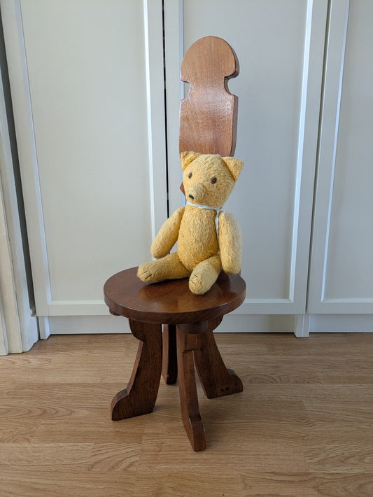 Early 20th Century Wooden Carved Spinning Chair Three Leg Tripod Child's Antique