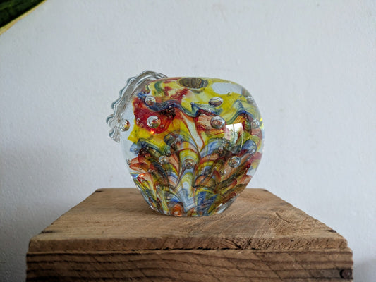 Vintage Murano Italian Art Glass Apple Shaped Paperweight Scramble Multi Colour