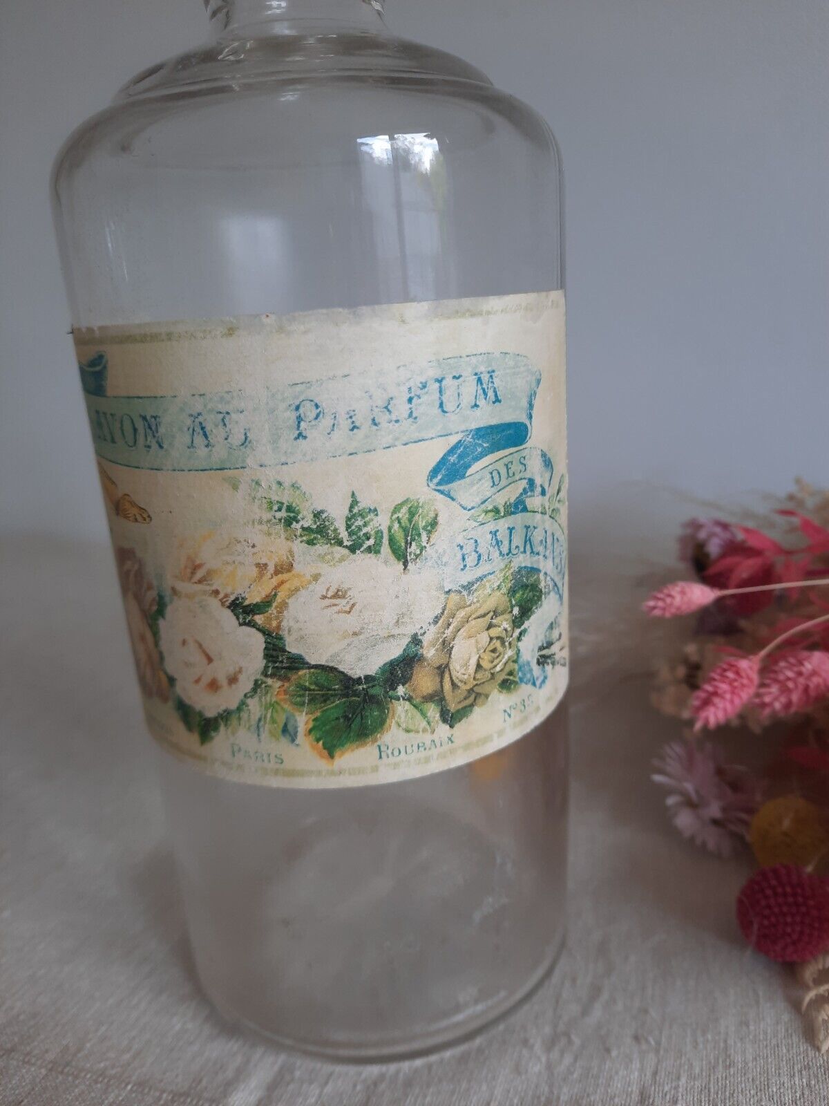 1x Vintage French Large Perfume Savon Au Parfum Glass Bottle France Rare Stopper
