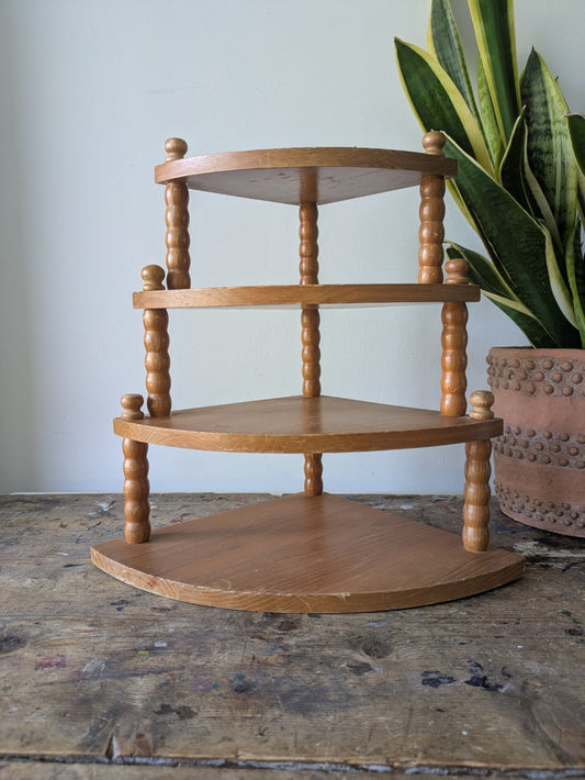 Vintage Retro Tabletop Wooden Corner Unit Bobbin Stand 4 Shelf Display Shelves