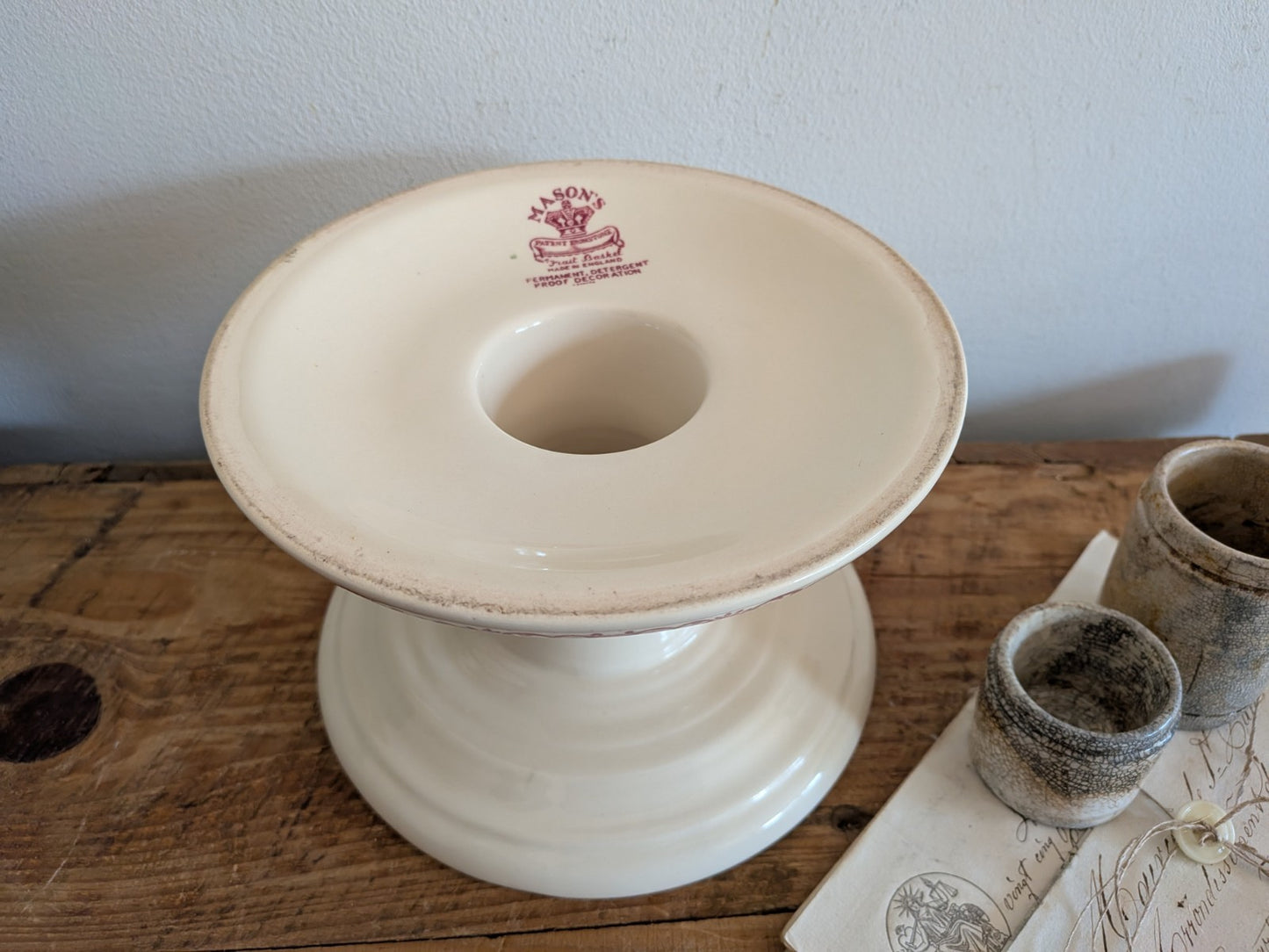 Vintage Mason's Ironstone China Ham Stand 1950s Red Fruit Basket Design Floral